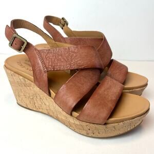 Kork-Ease Ashcroft Brown Cognac Leather Wedge Sandals Platform Shoes Size 9